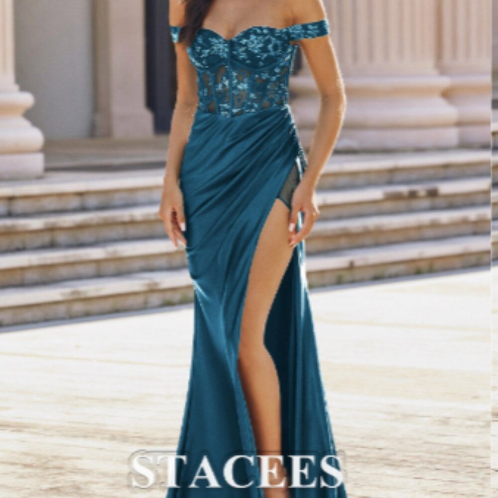Off the shoulder Women's Blue Prom-dresses